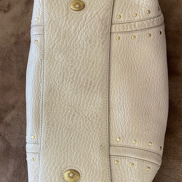 Kenneth Cole Ivory Thick Pebble Leather Studs Satchel Handbag Purse PRE-OWNED - Picture 5 of 9